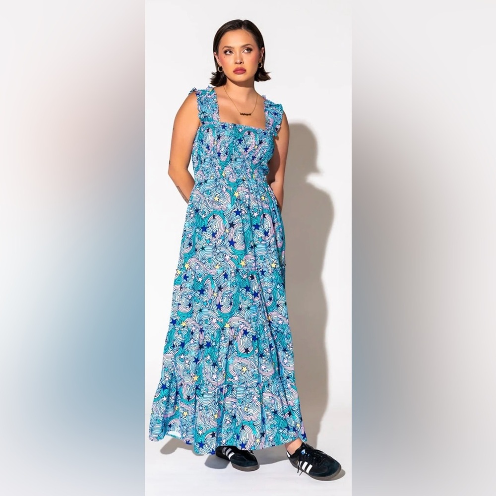 New Dressed in Lala rulebreaker smocked maxi dress in wonder girl print